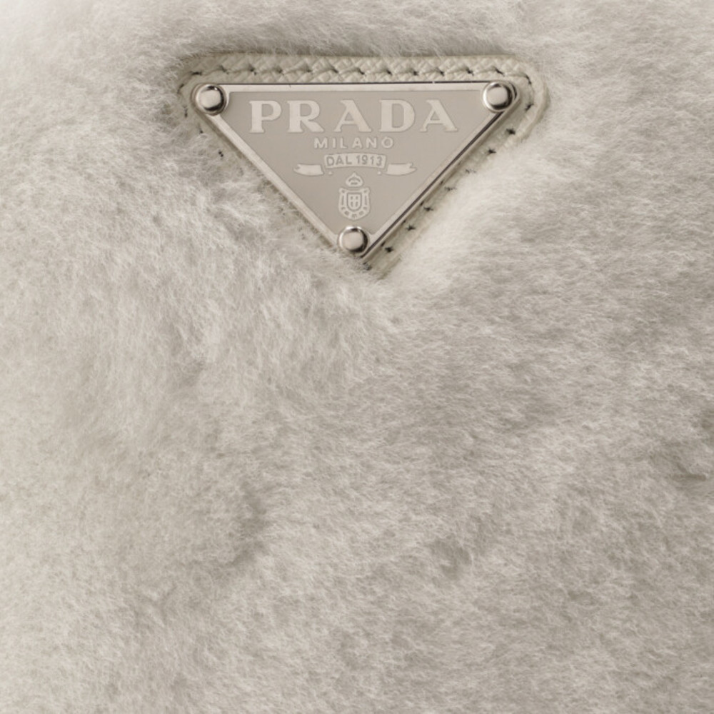 Prada Shearling Triangle Mini Crossbody White - image 5
